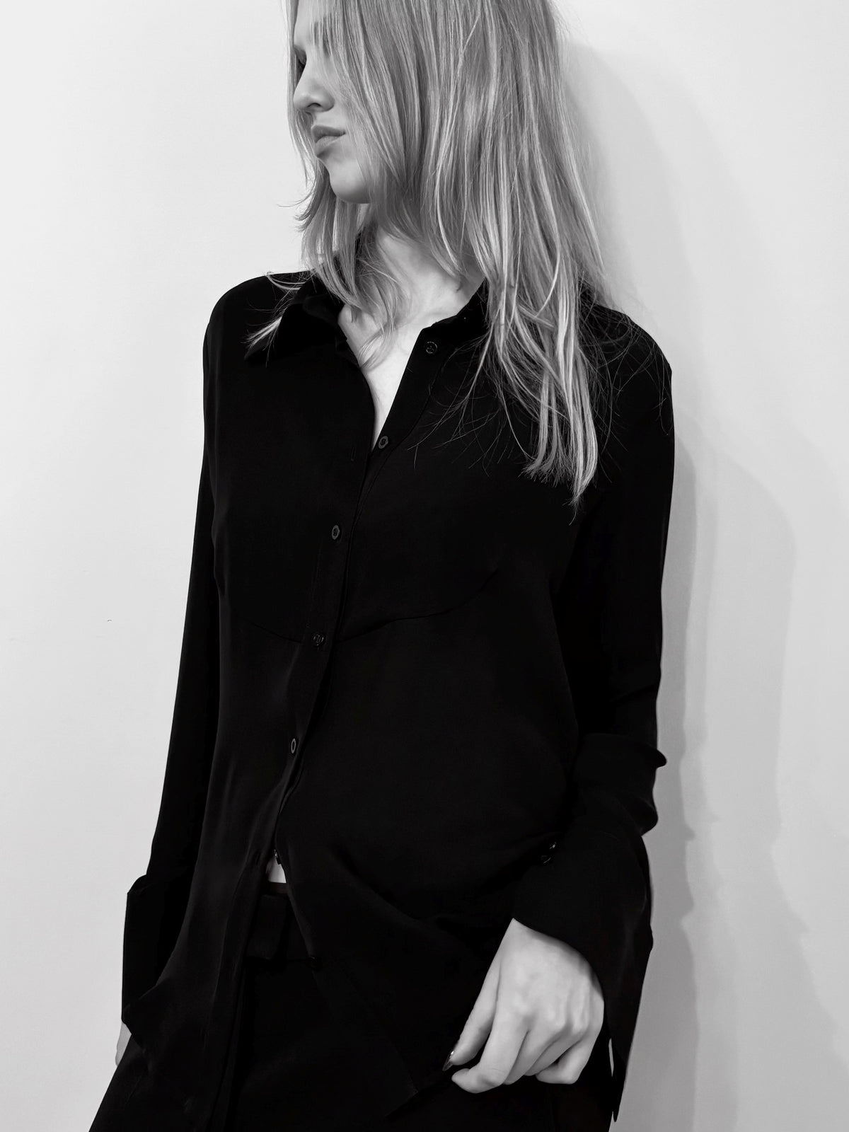 silk sheer blouse in black