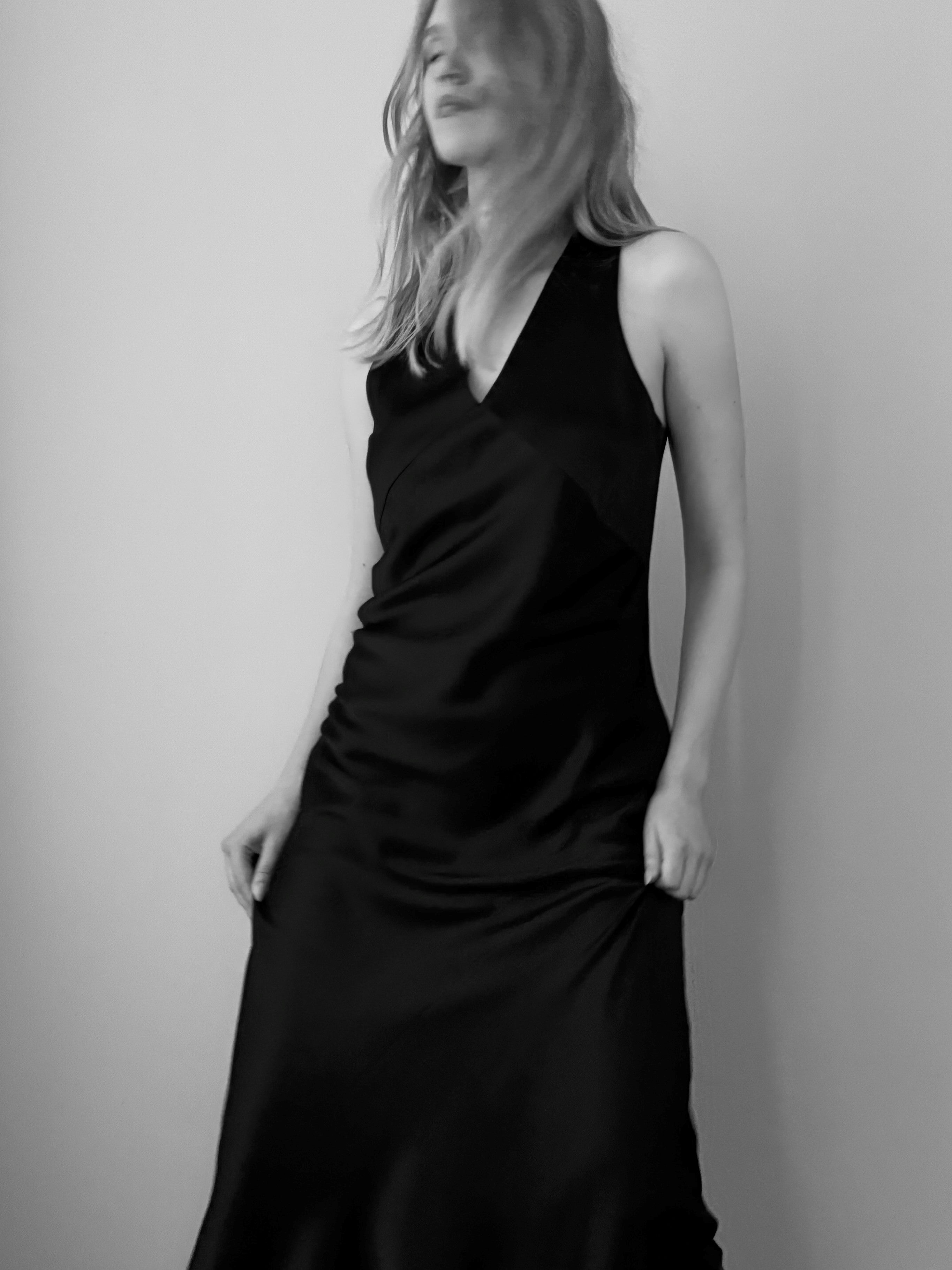 maxi dress in black satin